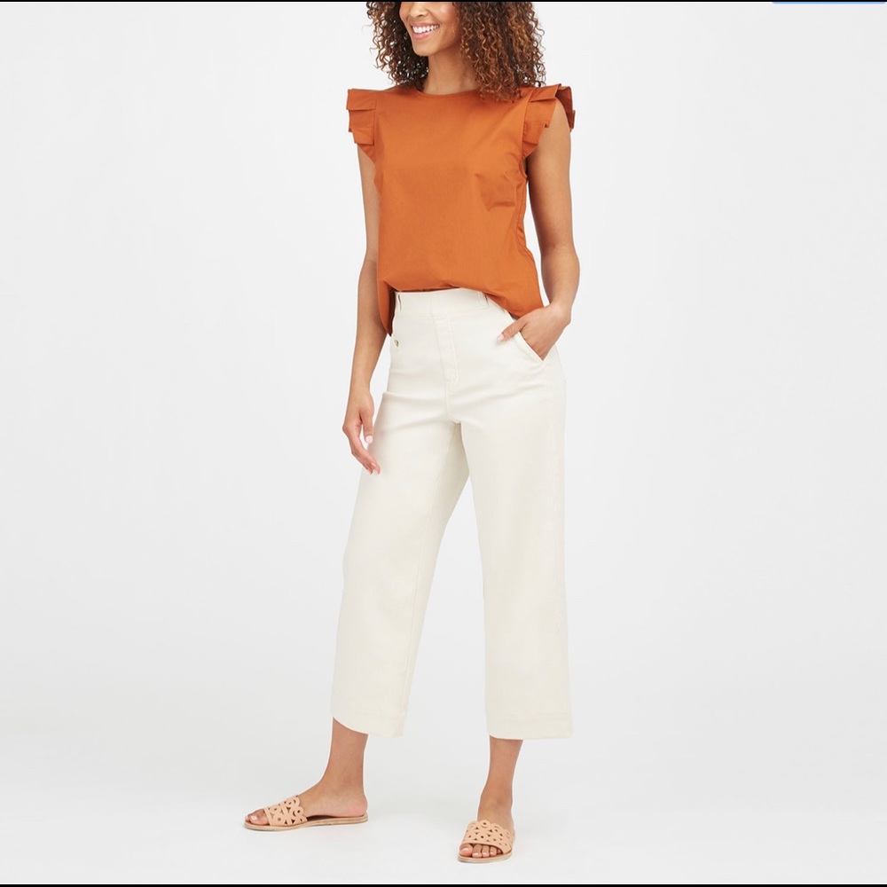 SPANX Wide Leg Pants in Cream with Rust Top
